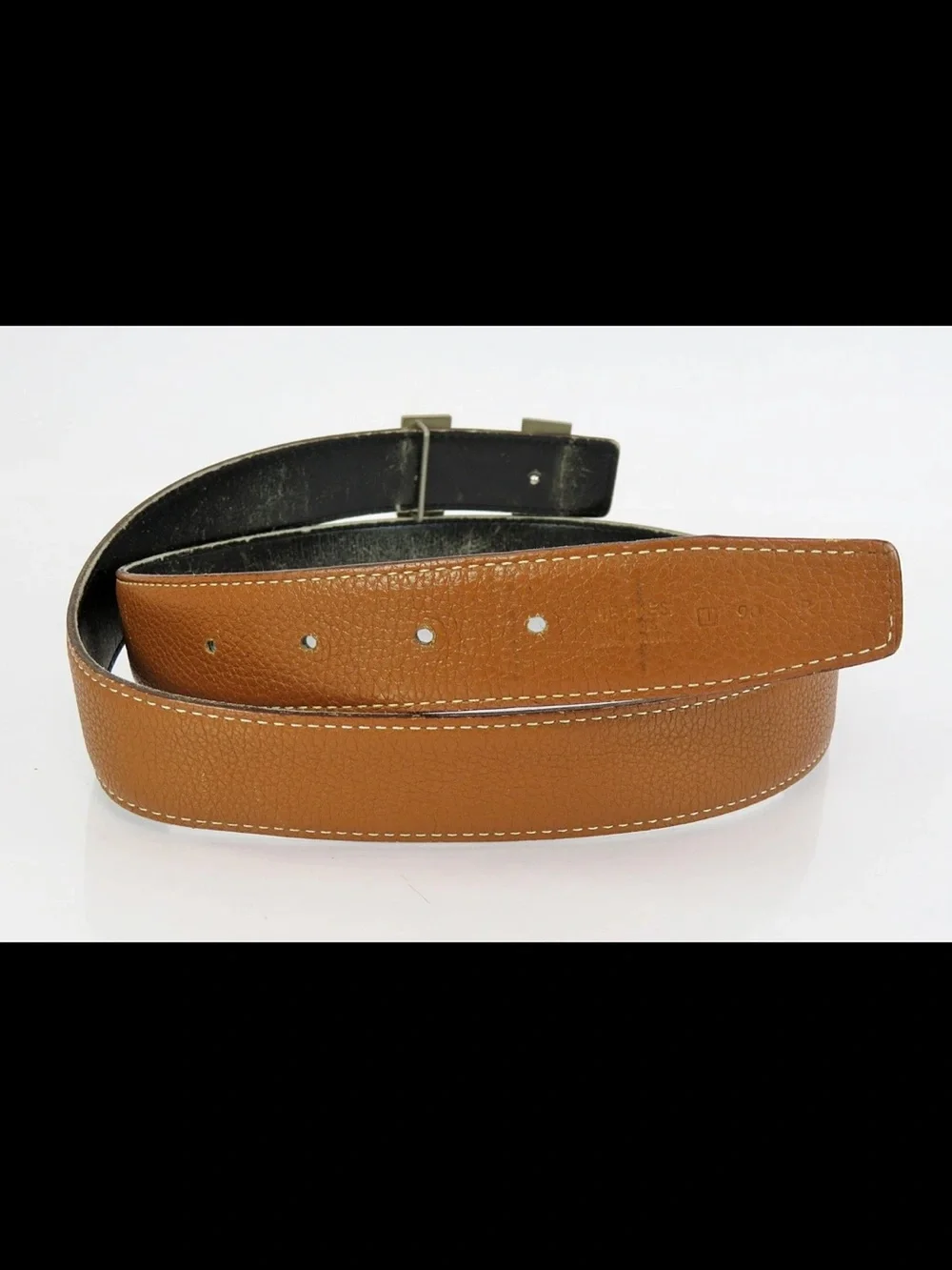 Hermes Tan Leather Belt with Silver H Buckle